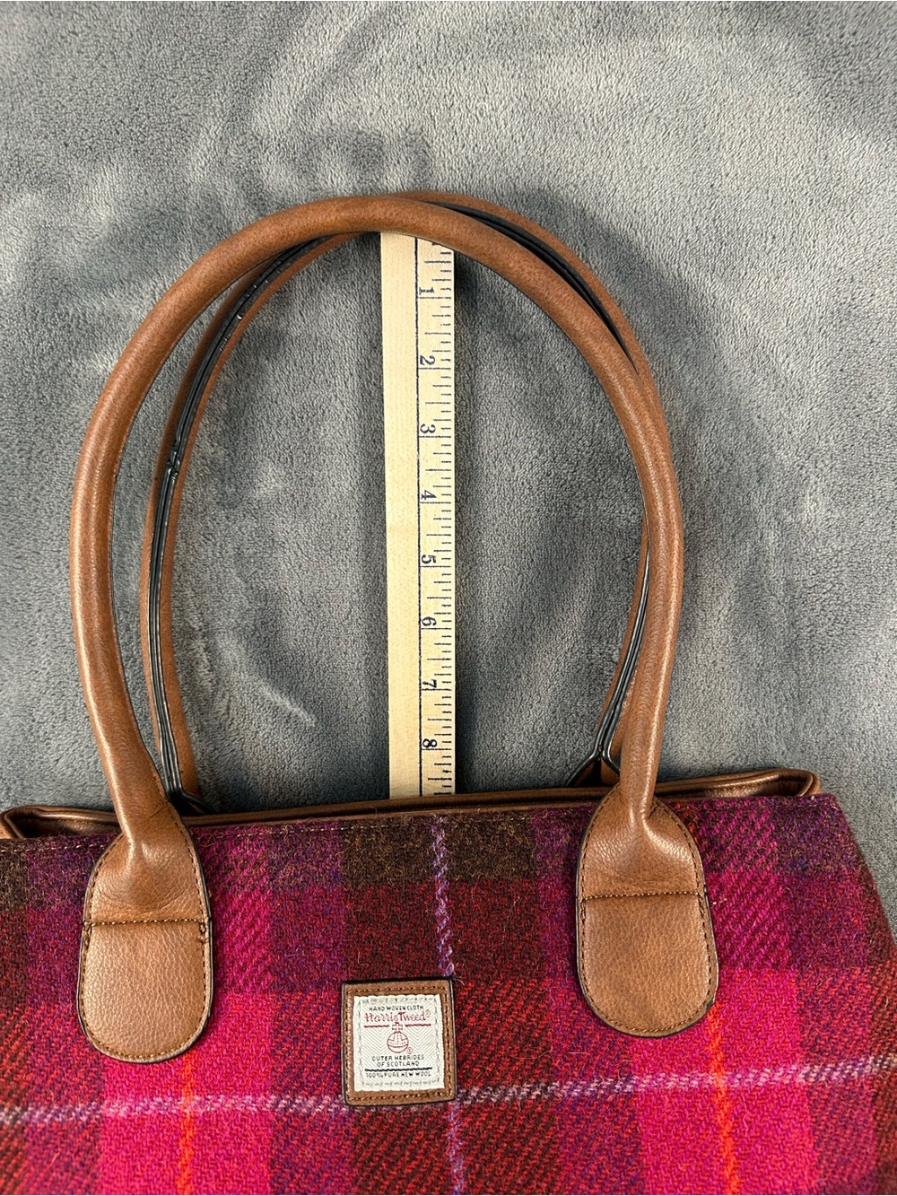 Harris Tweed Wool Handbag- Pink & Brown - Picture 6 of 8